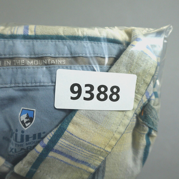 Kuhl Shirt Mens Size 2XL Short Sleeve Metal Button Linen Blend Plaid Yellow Gray - Picture 9 of 9